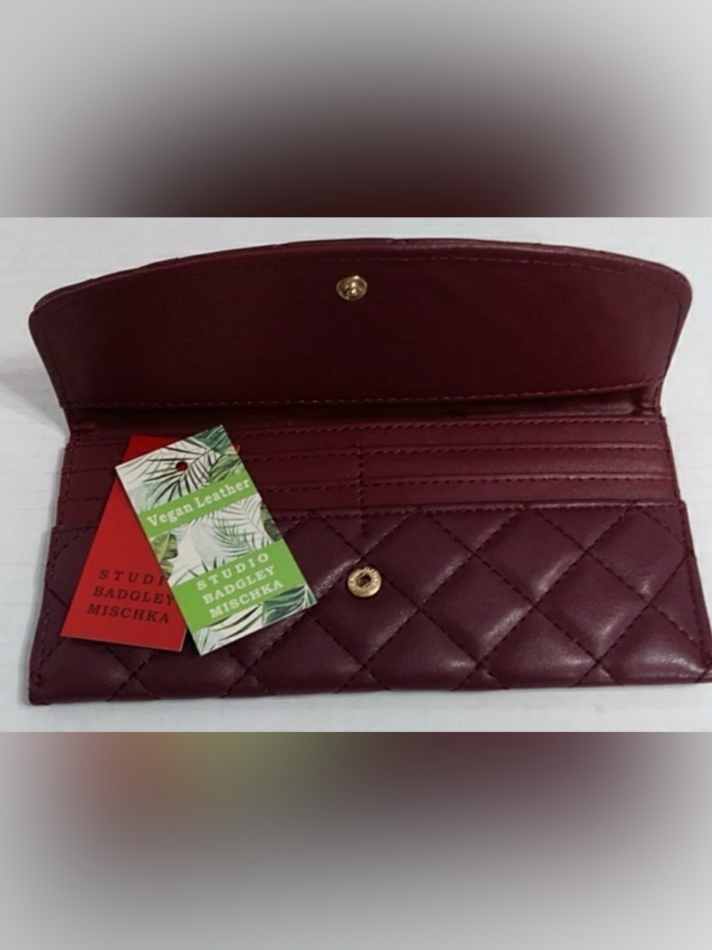 Badgley Mischka  NWT Quilted Burgundy Wallet with Gold Emblem - Picture 7 of 7
